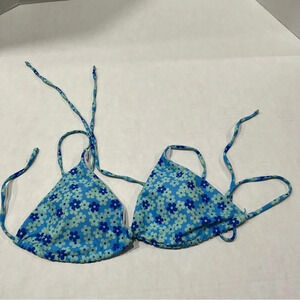 Blue, Flower, String Bikini Top
